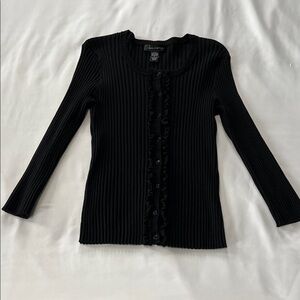 Cable & Gauge Black Silk Blend Button Down Sweater w/ Ruffle Detail